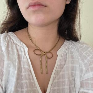 Vintage Gold Toned Coquette Bow Necklace
